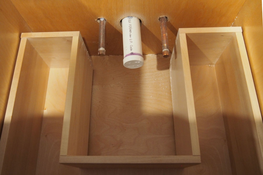 spa bathroom vanity drawers and plumbing